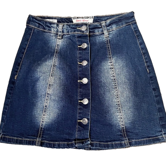Hot Kiss Dresses & Skirts - Women’s Blue Denim Mini Skirt with Button Closure
